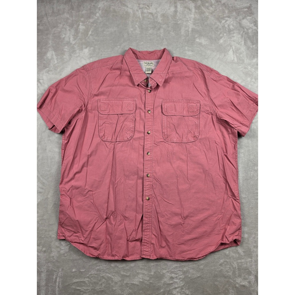 LL Bean Button Up Shirt Mens XXL Pink Coral Vented Short Sleeve Utility Faded